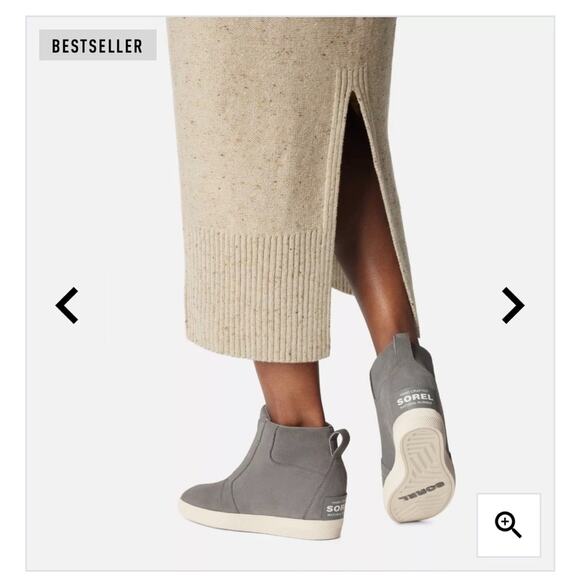 SOREL Womens/Teen OUT N ABOUT PULL ON WEDGE Bootie Size 8.5 Sea Salt Grey - Picture 7 of 8